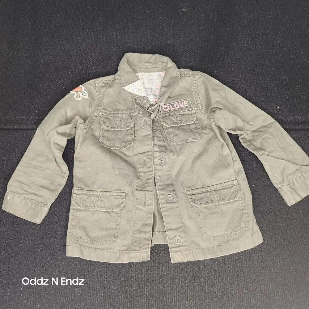 Girls Olive Green Military Style Jacket Size 4 By Carters With Embroidered Patch